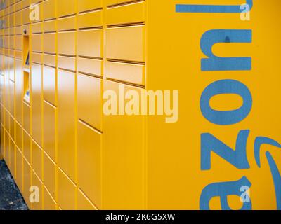 Amazon Hub Locker, where customers can take their order themselves. Stock Photo