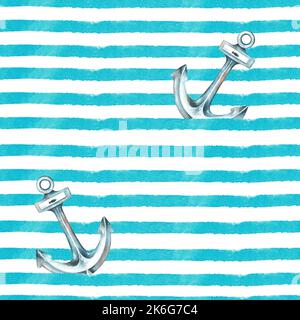 Watercolor Stripe Blue Seamless Pattern Texture Background