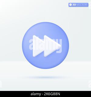 Fast forward icon symbols. music button, two right double arrows, next, Play concept. 3D vector isolated illustration design. Cartoon pastel Minimal s Stock Vector