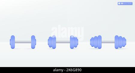 Sports dumbell icon symbols. Gym equipment training, exercise, difficult, tough concept. 3D vector isolated illustration design. Cartoon pastel Minima Stock Vector