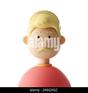 Cute young man with blond mustache iconic character guy isolated white background. 3D Rendering Stock Photo