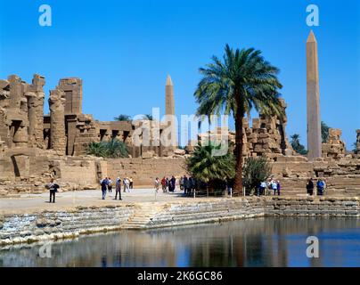 Karnak Egypt Sacred Lake & Temple Of Tuthmosis Iii Stock Photo