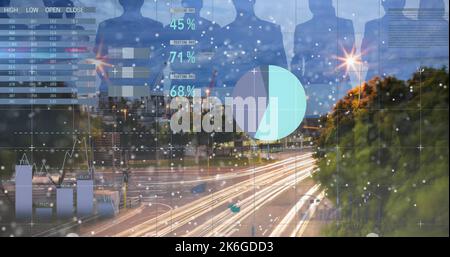 Composition of data processing over cityscape Stock Photo