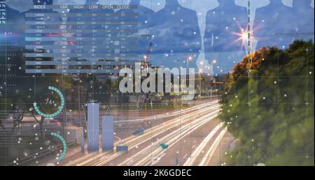Composition of data processing over cityscape Stock Photo