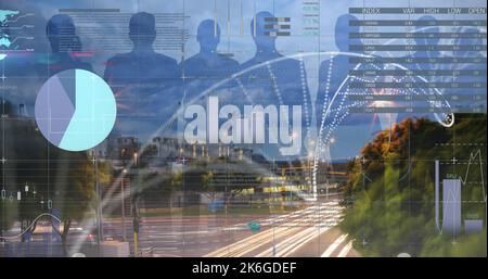 Composition of data processing over cityscape Stock Photo