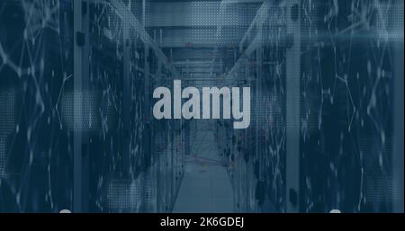 Composition of network of connections over server room Stock Photo
