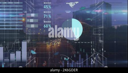 Composition of data processing over cityscape Stock Photo