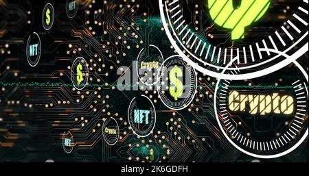 Composition of network of connections over data processing Stock Photo