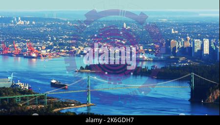 Composition of data processing over cityscape Stock Photo