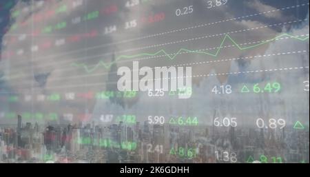 Composition of data processing over cityscape Stock Photo