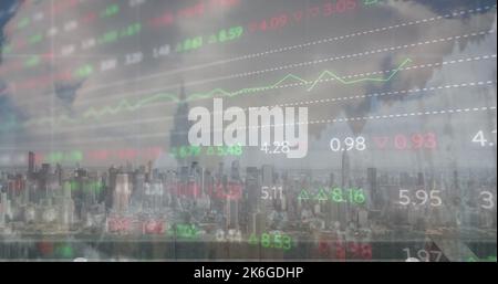 Composition of data processing over cityscape Stock Photo