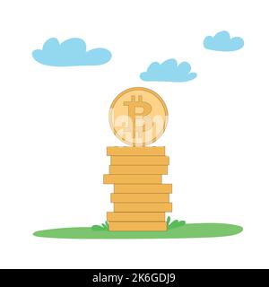 a lot of bitcoin coins lie in nature Stock Vector