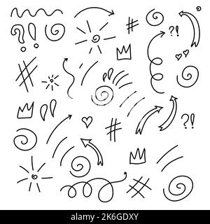 chaotic doodle pattern background sun arrows crown Stock Vector