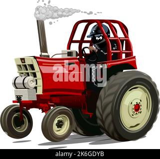 Vector Cartoon Tractor with driver. Available EPS-10 vector format separated by groups for easy edit Stock Vector