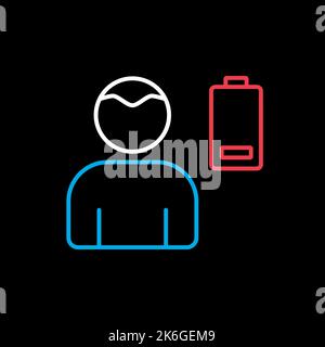 Novel Coronavirus symptoms weakness vector flat icon on black background. Stress low battery. Graph symbol for medical web site and apps design, logo, Stock Vector