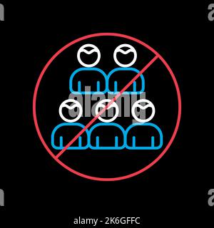 Social distancing prevention virus vector flat icon on black background. No gathering. Keep your distance. Avoid crowds. Coronavirus Stock Vector