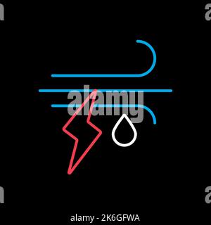 Wind rain lightning isolated vector icon on black background. Meteorology sign. Graph symbol for travel, tourism and weather web site and apps design, Stock Vector