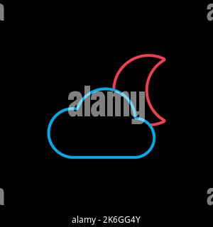 Moon and clouds isolated vector icon on black background. Meteorology sign. Graph symbol for travel, tourism and weather web site and apps design, log Stock Vector