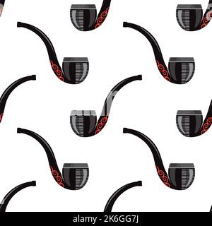 Wooden Smoking Pipe Silhouette Seamless Pattern Isolated on White Background Stock Photo