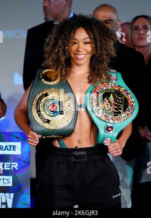 Alycia Baumgardner during the weigh-in at the Genesis Cinema, London