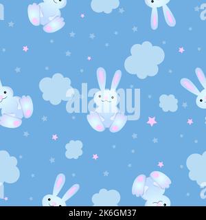 Seamless pattern with cute bunny in flat cartoon style. Vector illustration Stock Vector
