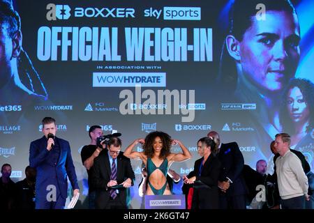 Alycia Baumgardner during the weigh-in at the Genesis Cinema, London
