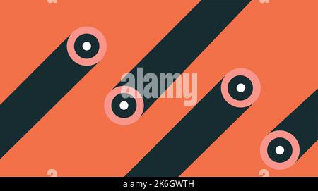Colorful abstract geometric vector art background with coral and dark blue color eye shapes. Stock Vector