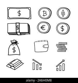 some vector finance icons dollars bitcoins ether Stock Vector