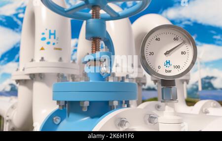 Close up of a manometer from a hydrogen pipe. Hydrogen energy storage concept image Stock Photo