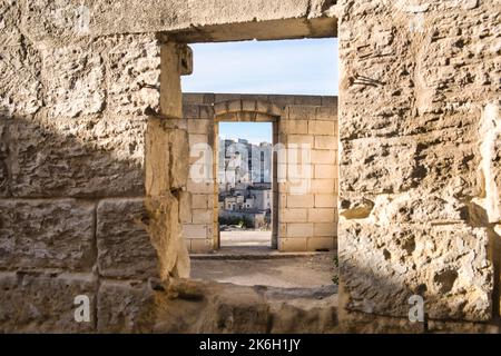 View of a beautiful corner in Matera old district Stock Photo