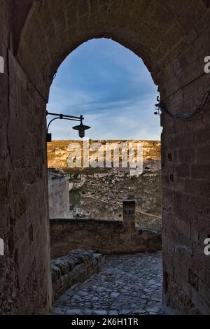 View of a beautiful corner in Matera old district Stock Photo