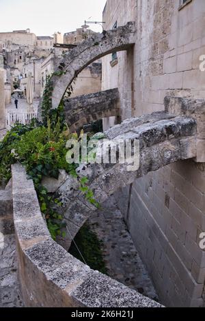 View of a beautiful corner in Matera old district Stock Photo