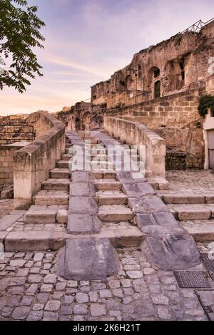 View of a beautiful corner in Matera old district Stock Photo