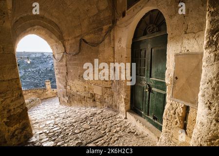 View of a beautiful corner in Matera old district Stock Photo