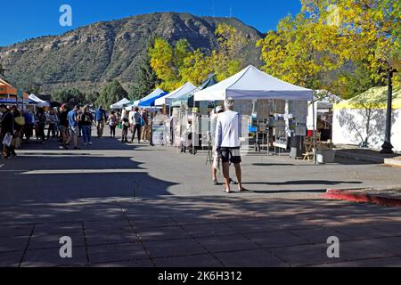 Saturday community Farmer's Market on West 9th Street in downtown Durango, Colorado, USA on September 24, 2022. Stock Photo