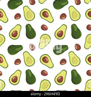 Seamless pattern with green avocado on white background. Bright print with fruits or vegetables, healthy food for clothing, wrapping paper, design. Vector flat illustration Stock Vector