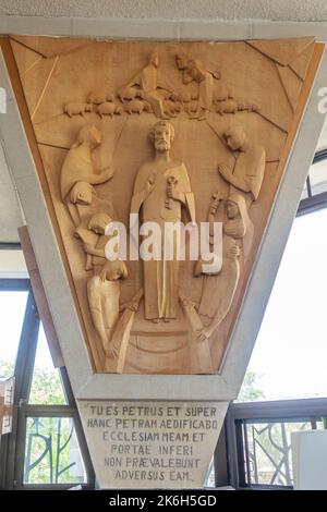 Israel, Galilee, Capernaum, St.Peter's memorial church, interior sculpture Stock Photo