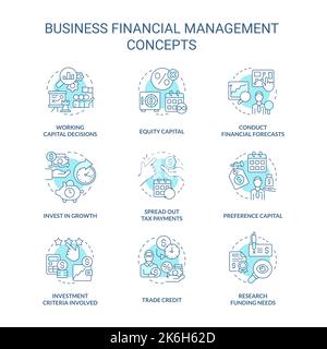 Business financial management turquoise concept icons set Stock Vector