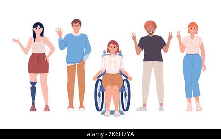 Diversity and inclusion semi flat color vector characters Stock Vector