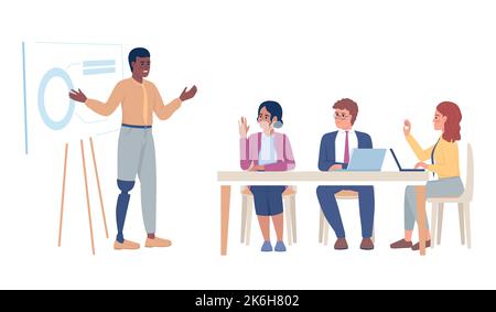 Business plan presentation semi flat color vector characters Stock Vector