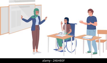 School lesson semi flat color vector characters Stock Vector