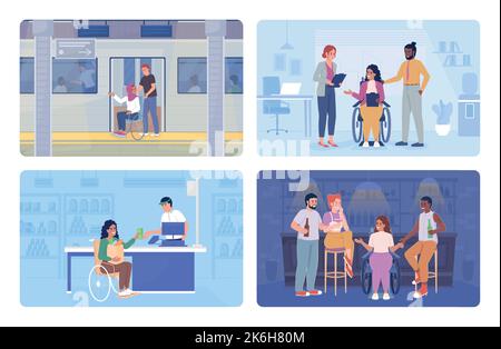 Social inclusion 2D vector isolated illustration set Stock Vector