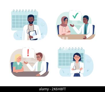 Regular doctor appointment 2D vector isolated illustrations set Stock Vector