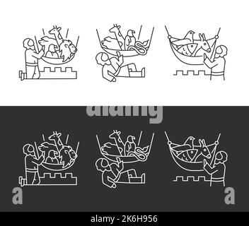 Peter vision of uncleaned animals linear icons set for dark, light mode Stock Vector