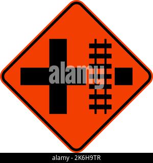 Highway Light Rail Transit Grade Crossing Right Sign Stock Vector