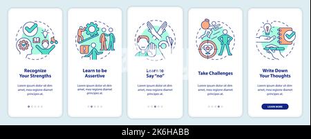 Improving self esteem ways onboarding mobile app screen Stock Vector