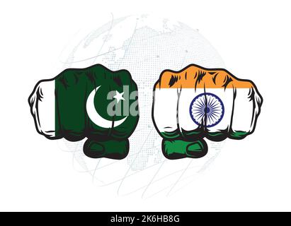 Pakistan vs India countries confrontation vector concept. Political, military or religious conflict, trade war and territorial dispute. Two fists. Stock Vector