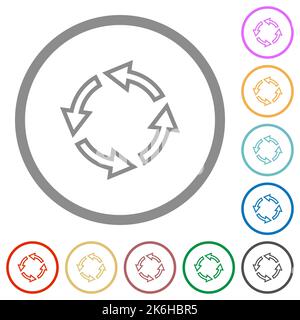 Rotate left outline flat color icons in round outlines on white background Stock Vector