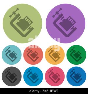Micro sd memory card compress solid darker flat icons on color round background Stock Vector