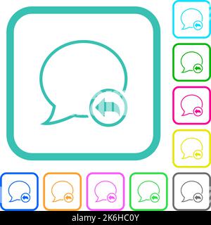 Reply message outline vivid colored flat icons in curved borders on white background Stock Vector